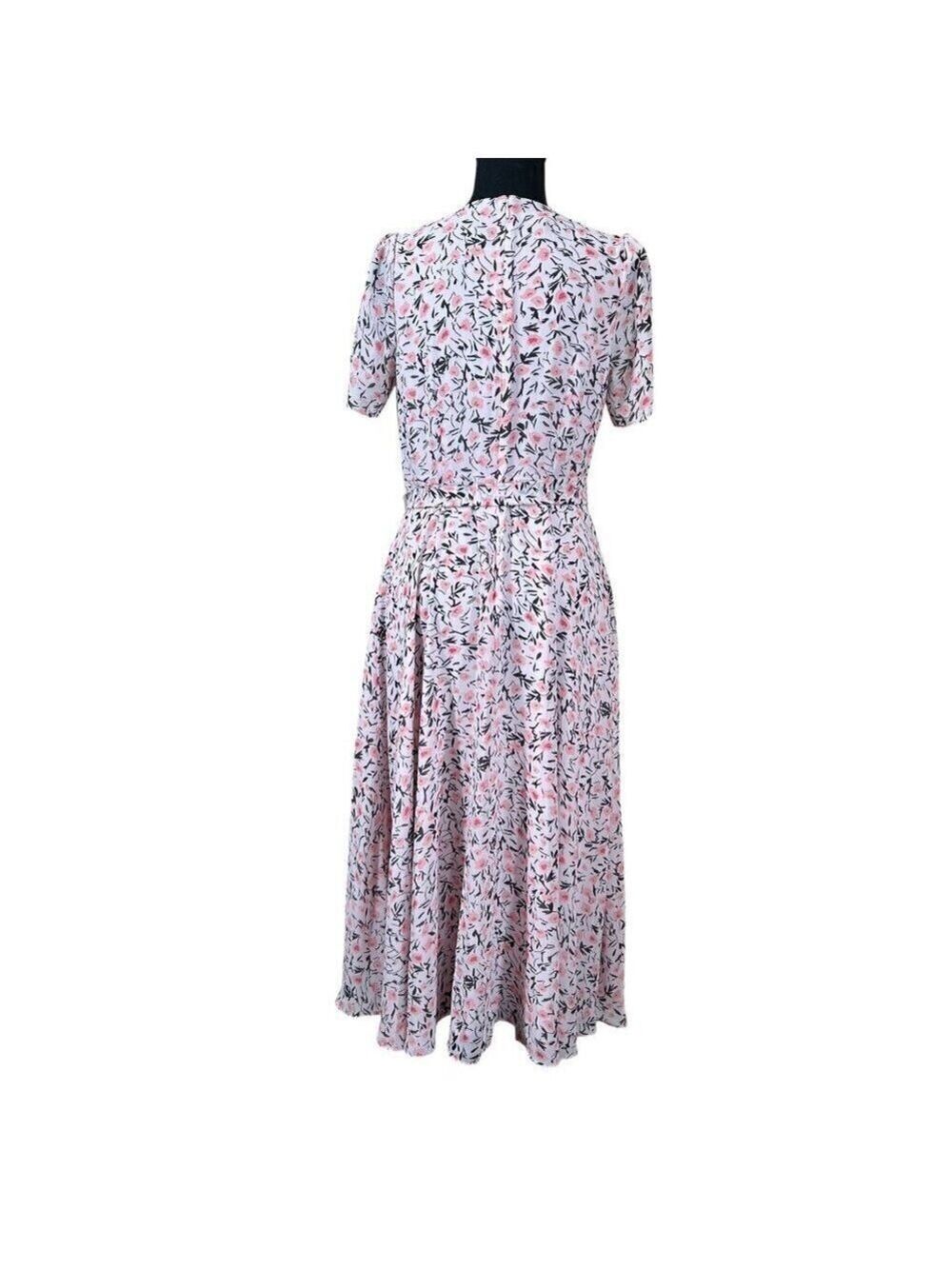 Talbots Pink Green Floral Cottagecore Short Sleeve Button-Up Dress Size 4 - Picture 4 of 11